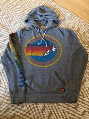 Aviator Nation Heather Gray Hoodie with Multicolor Retro Logo